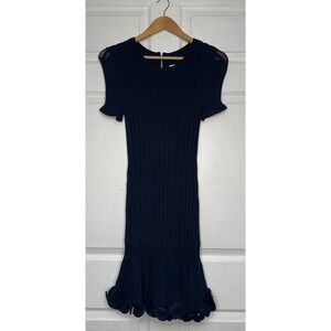 Milly Women Small Short Sleeve Fit and Flare Rib Dress in Shocking Navy Classic